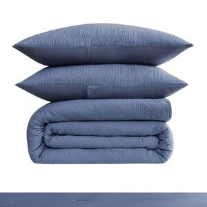 NEW Truly 3pc King Crinkle Comforter Blue Bedding Set